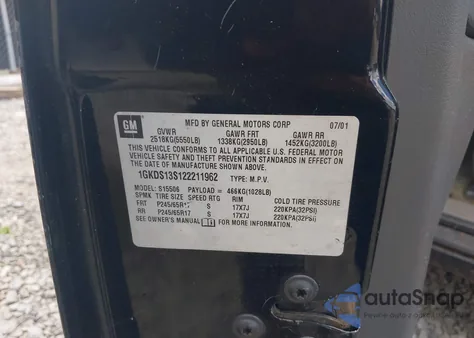 2002 GMC Envoy Slt из США, поврежденный, VIN 1GKDS13S122211962